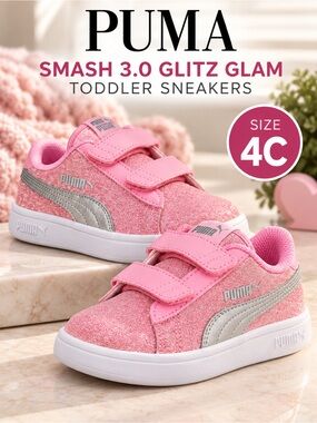 Puma Smash 3.0 Glitz Glam Prism Pink Silver Toddler Sneakers Size 4C
